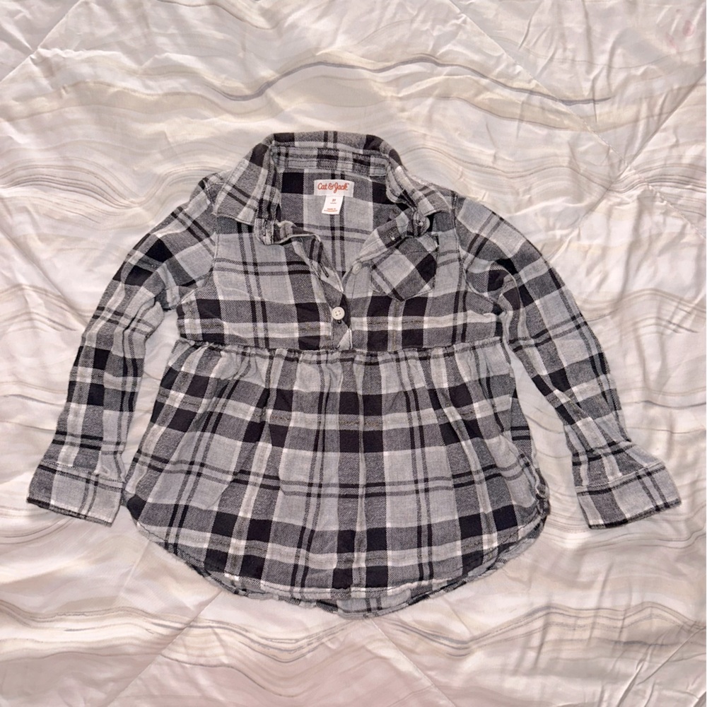 Cat & Jack Gray Plaid Button‎ Down Shirt